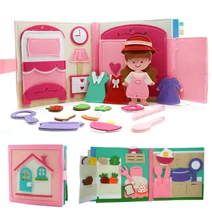 Montessori Quiet Book Felt Busy Board, Toddler Busy Board, Preschool Busy Board, Dress-Up House Play Educational Toy, Essential Sensory Book for Kids Travel & Home Parent-Child Interaction