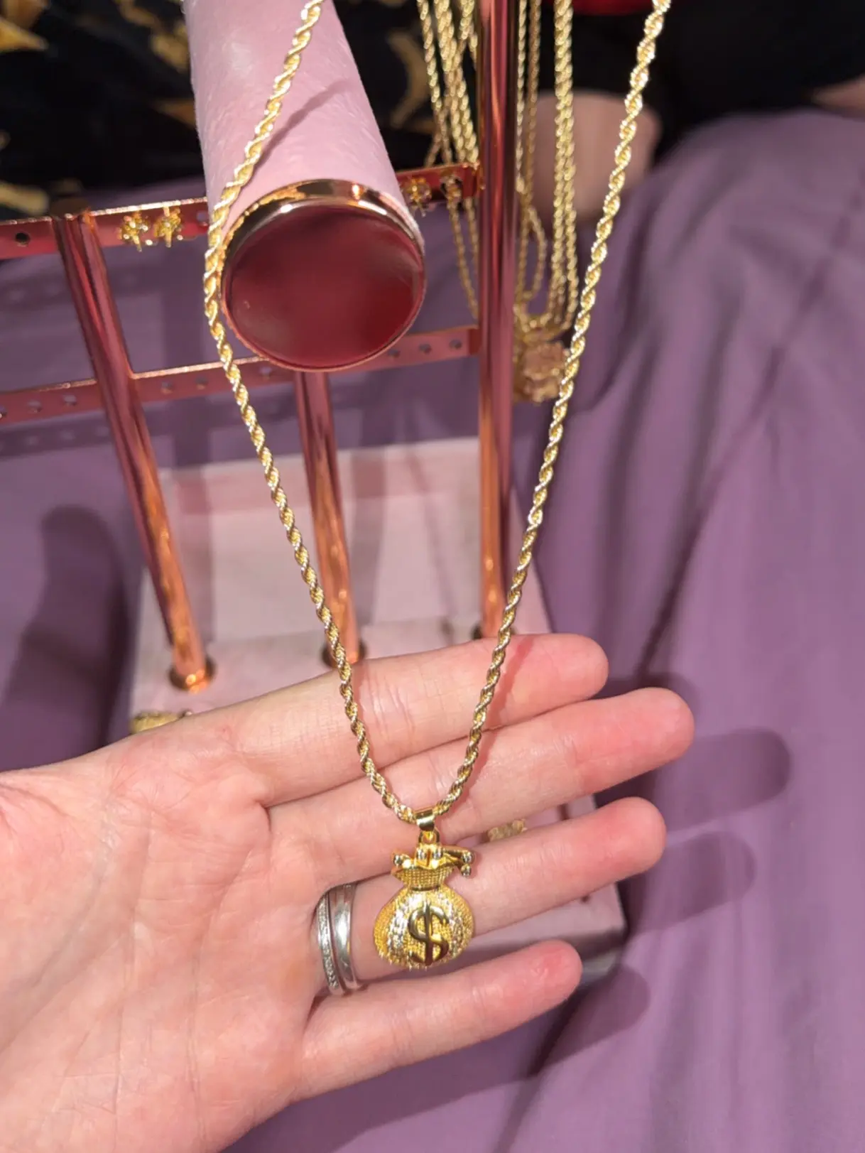 Money bag rope necklace