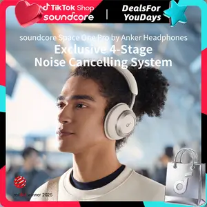 soundcore Space One Pro, FlexiCurve Over-Ear Headphone, Adaptive Active Noise Cancelling Headphones Driven by 6 Mics, 60H Lossless Audio, Ultra-Fast Charging, Hi-Res Wireless, Comfortable Fit #DealsForYouDays, #SummerWins