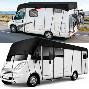 210T Waterproof RV Roof Cover, 4 Sizes S/M/L/XL Black All-Weather Camper Top Protector, UV & Dust Resistant Motorhome Cover