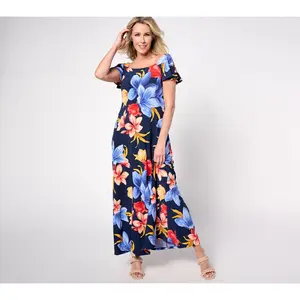 Attitudes by Renee Petite Como Jersey Flutter Sleeve Maxi Dress