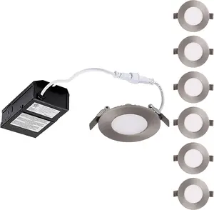 TORCHSTAR 3 Inch Dimmable Recessed LED Lights with Junction Box, 3000K Warm White (Satin Nickel)