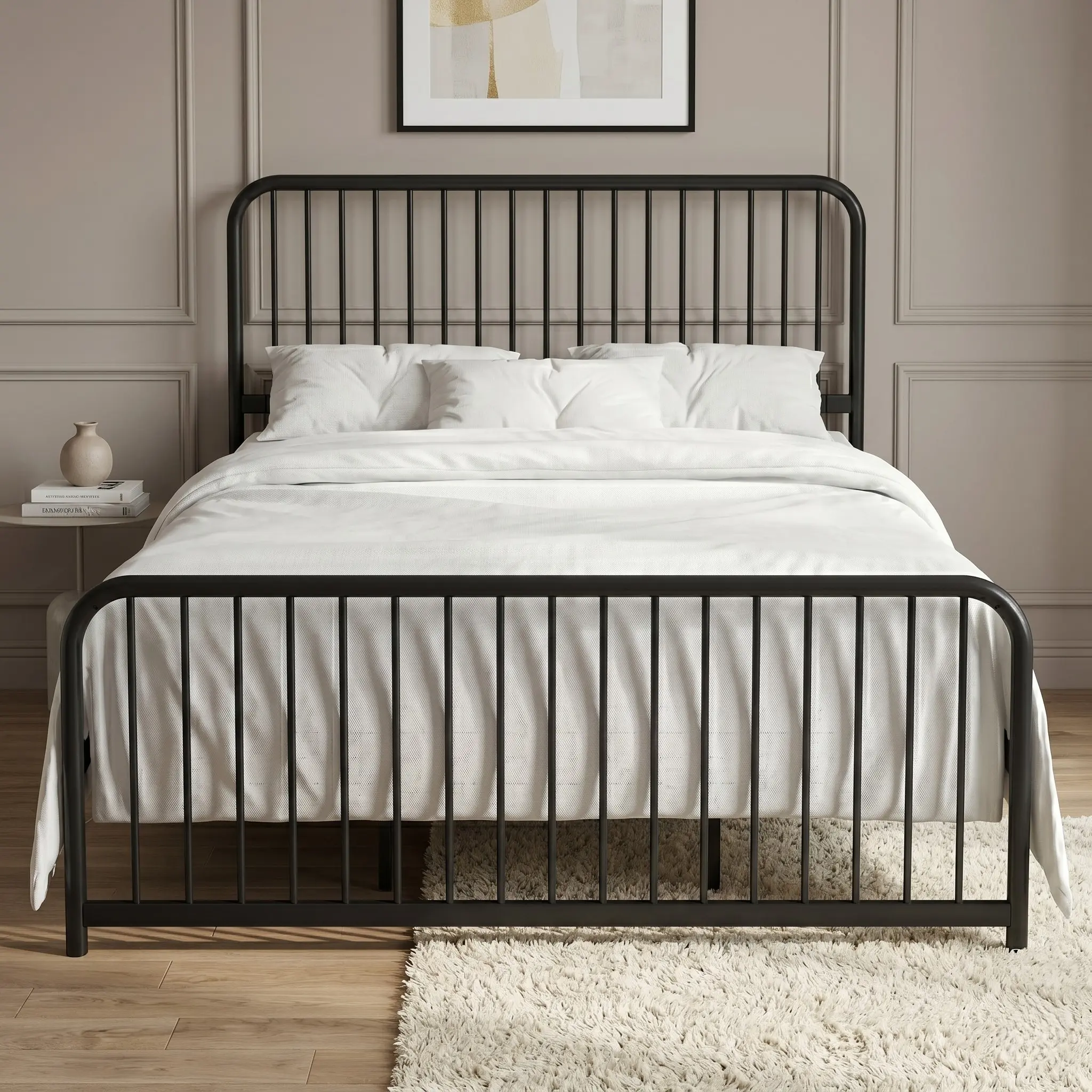 Favorer Kanab Modern Smooth Durable Metal Platform Bed Frame - Spindle Headboard & Footboard, Vertical Spindles, Round Edge, Assembly Required, No Box Spring Needed (Multi-Size: Twin, Full, Queen, King)