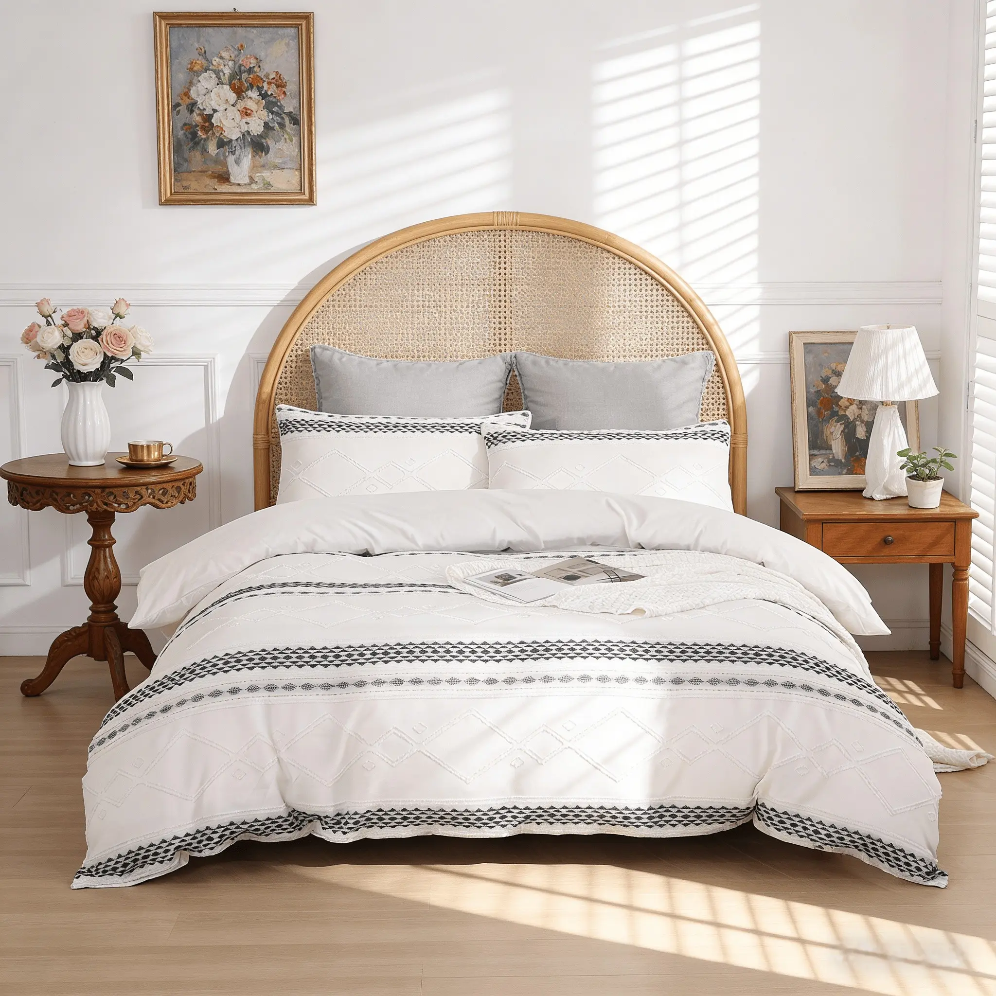 3Pcs Boho Style Textured Duvet Cover Set (No Filling & Pillow Inserts), Skin-Friendly Breathable Wrinkle-Resistant, HD Printing Fade-Resistant, Suitable for Bedroom, Homestay, Student Dorm, Ideal for Renters & Moms