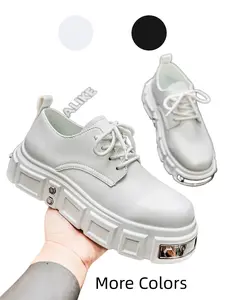 Men's Thick Sole Derby Shoes with Metal Trim, PU Leather and Rubber, Party Style, Colorblock, Anti-Slip, Durable, Streetwear and Commute