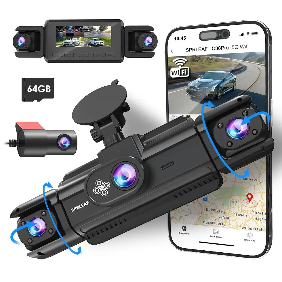 Sprleaf 4-Channel Dash Cam | 360° Full View 1080P Car Security Camera | Budget-Friendly Value Edition | Free 64GB SD Card Included – Ultimate Car Protection Under Budget