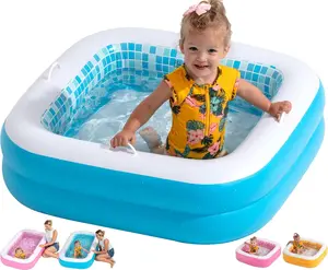 3-in-1 Inflatable Baby Pool Bathtub & Ball Pit for Toddlers 1-3, Patented Safety Grip Handles, Soft Floor with Drain, Summer Water Toys, First Birthday Gifts Kiddie Pool 34"x10"