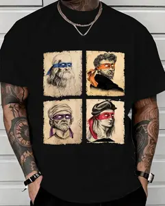Vintage Art Ninja Parody T-Shirt | Men's Casual Short Sleeve Tee | Famous Artists in Ninja Mask Print | Humorous Renaissance Graphic | Comfort Cotton Top for Casual & Gifting
