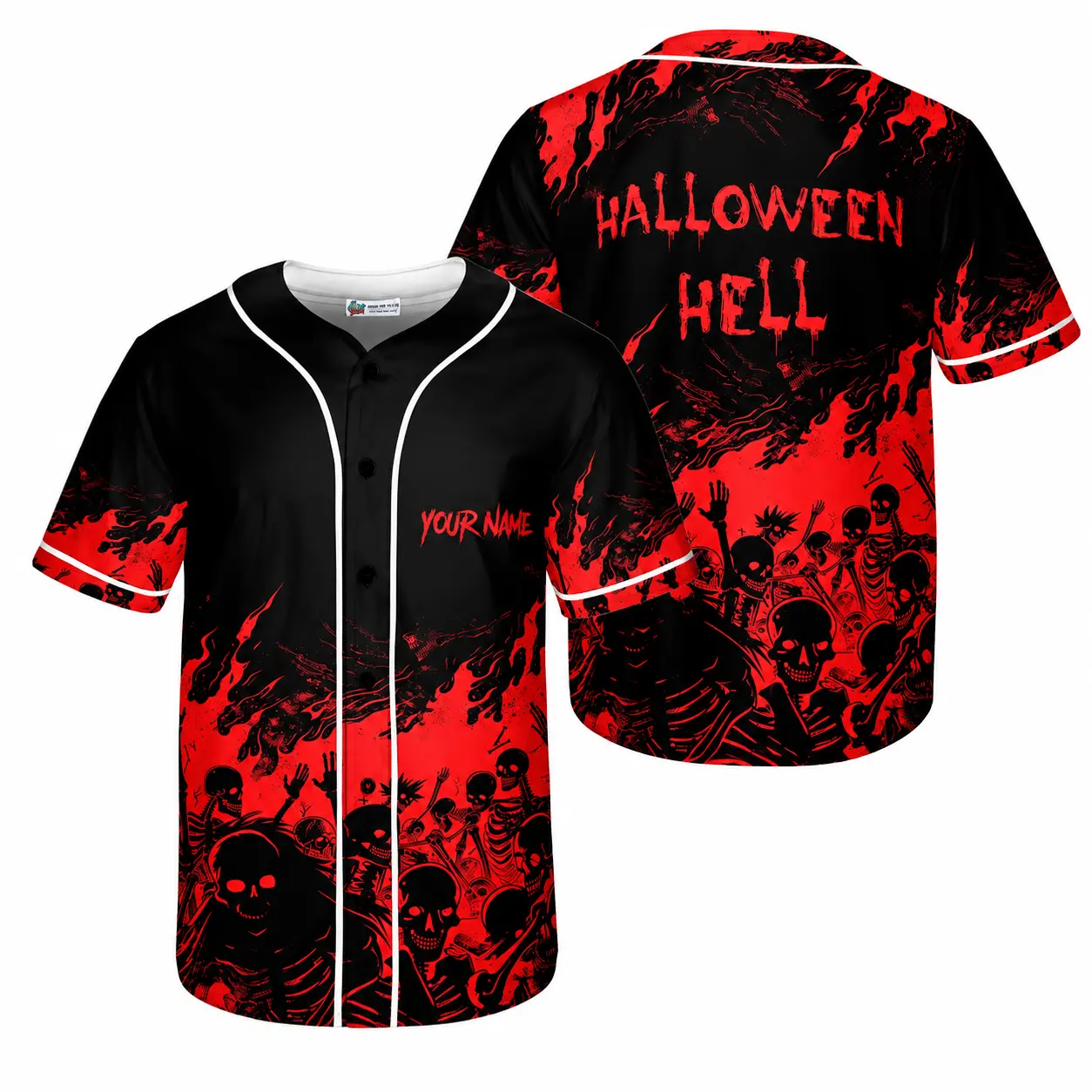 Halloween Baseball Jersey – Custom Name Skeleton Jersey, Personalized Horror Baseball Shirt, Spooky Halloween Costume, Scary Button Up Jersey, Unisex S-5XL