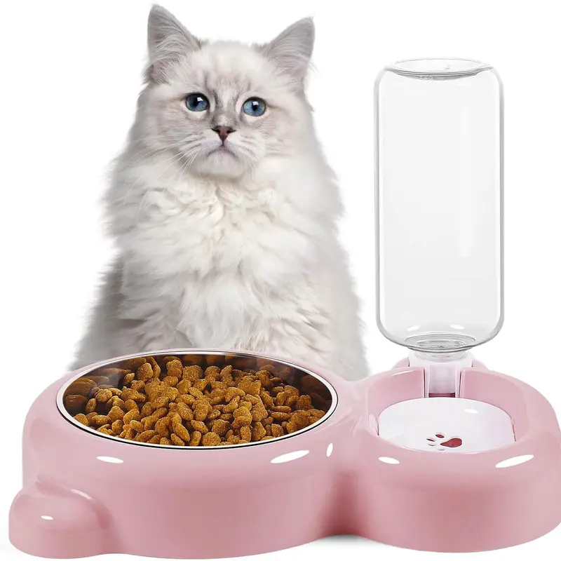 1Set Dog Bowls,Cat Food and Water Bowl Set with Water Dispenser and Stainless Steel Bowl for Cats and Small Dogs