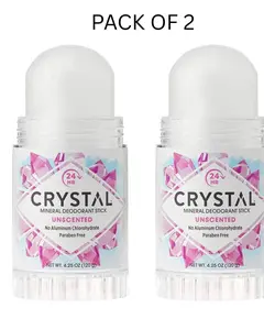 CRYSTAL Mineral Deodorant Stick - Unscented Body Deodorant With 24-Hour Odor Protection, Non-Staining & Non-Sticky, Aluminum Chloride & Paraben Free, 4.25 oz, Unisex (2 Pack) (Packaging May Vary)
