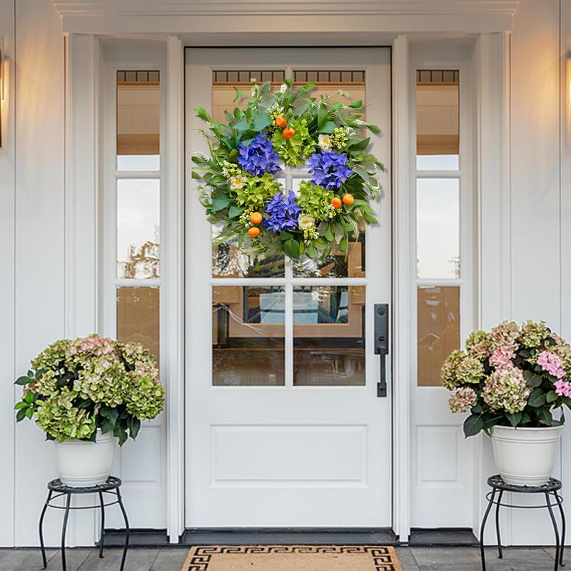 ZMOCEN-24-inch All-Season Hydrangea Wreath For Front Door Spring Summer Outdoor Indoor Decor With Faux Flowers Rustic Farmhouse Style For Weddings Mother's Day Windows Home UV-Resistant Weatherproof Design