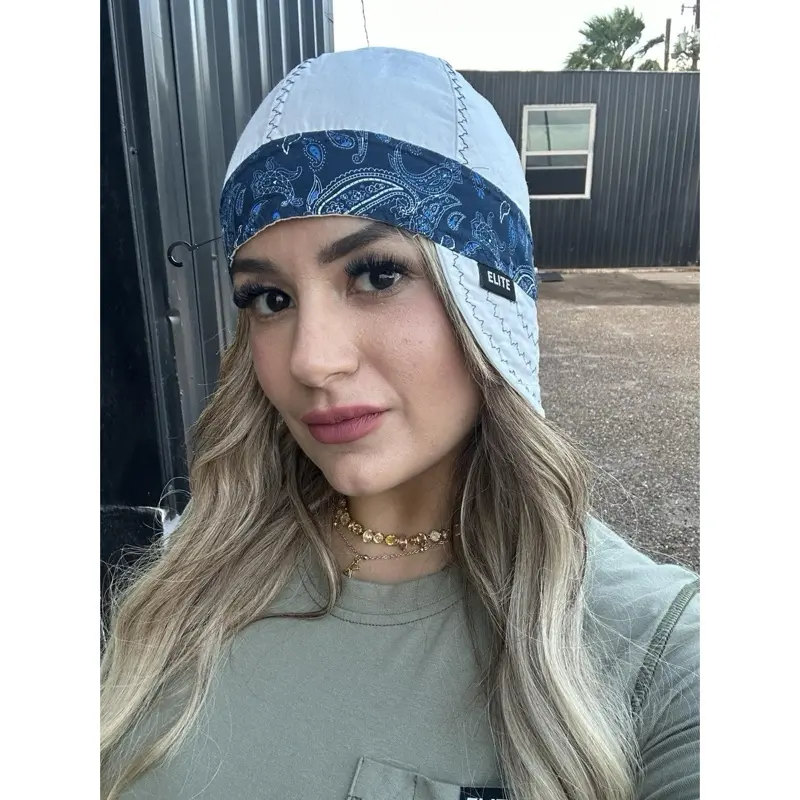 Elite Welding Cap white with blue paisley band Elite Welding Cap white with blue paisley band