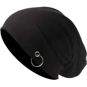 Solid Color Double-Layer Fashion Pullover Hip-Hop Street Dance Thin Beanie Silvery Circle Headscarf Turban Hat Women's Chemo Cap Outdoor Sports Cycling Warm Hat