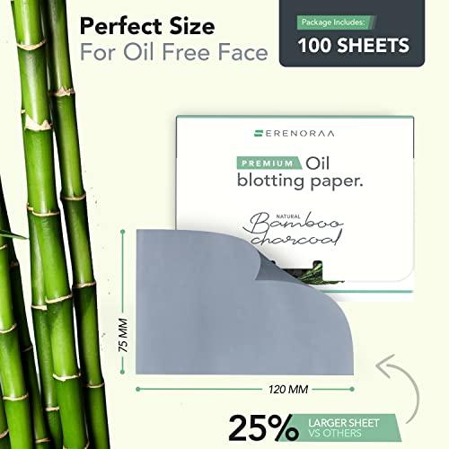 Natural Bamboo Charcoal Oil Blotting Sheets for Face - 1x100 Sheets with Extra Large 5x3" Thick Blotting Paper for Oily Skin - Dispensable Portable Pack - Reduce Skin Acne - Makeup Friendly