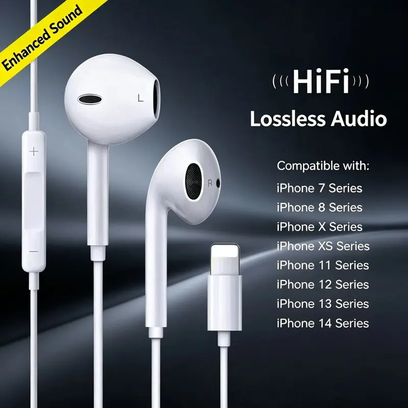 Wired Earbuds for iPhone with Lightning Plug - Wired Earphones with Mic, HiFi Stereo Audio, Remote Volume Control, Noise Isolating, Instant Compatibility for iPhone 14/13/12/11/XS/X/8/7, iPad