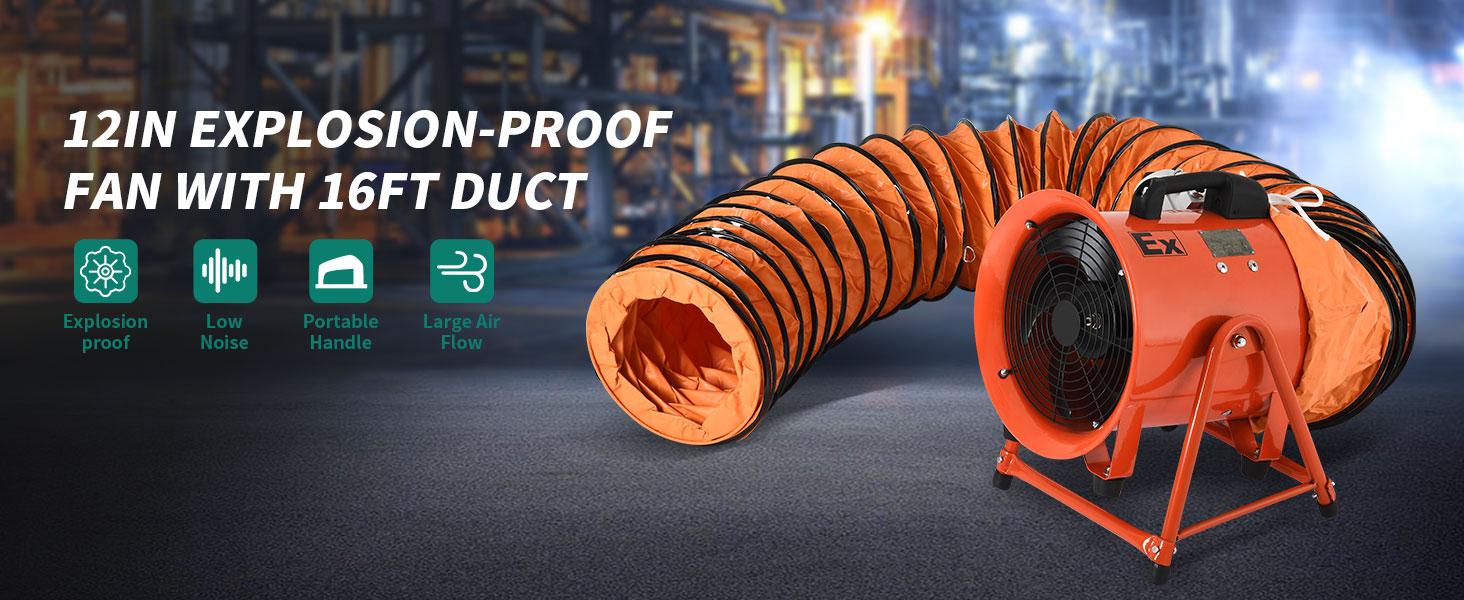 10 Inch Explosion Proof Fan, Utility Blower Extractor Fan with Detachable A-frame Angle Adjustable, Portable Exhaust Fan with 16FT Ventilator Duct Hose, for Paint Booth, Industrial