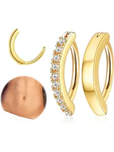 2Pcs 14G Clicker Belly Button Ring for Women Surgical Steel CZ Opal Belly Ring Simple Reverse Navel Rings Body Jewelry Belly Button Piercing Belly Hoops