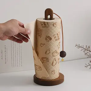 1PC Beech Wood Paper Towel Holder Vertical Countertop Stand with Beaded Tension Arm for Kitchen Dining Table Picnic Aesthetic Home Decor Tissue Holder