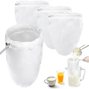 3 count Fine Mesh Strainer Bags -   Cheese Cloth Bag for Straining with Stainless Steel Handle Medium Size  Grade Filter for Coffee Soy Milk Juices Yogurt and (8x9.8inch)
