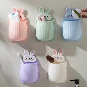 Cute Rabbit Storage Box, No-Drill Wall-Mounted Shelf, Strong Adhesive Organizer, Cartoon Rabbit Shape, Kitchen Bathroom Storage Rack