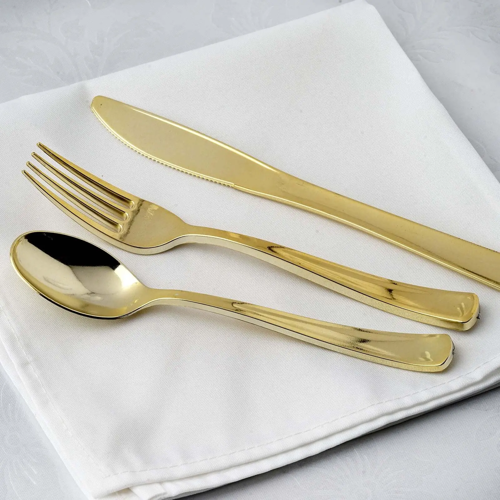 24-Pack Glam Plastic Cutlery & Tableware Set - 7in, 8in Gold Tone Heavy-Duty Sparkly Disposable Utensils for Parties, Classic Dinner Sets with Hand Wash Compatibility, Gold Tone Dinner Sets, All-Disposable Dinner Sets