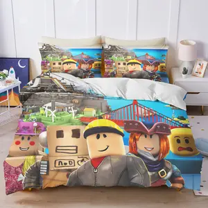 Roblox bedding set, duvet cover, game-themed print, suitable for teens and adults, soft and comfortable 2/3-piece set for family rooms.