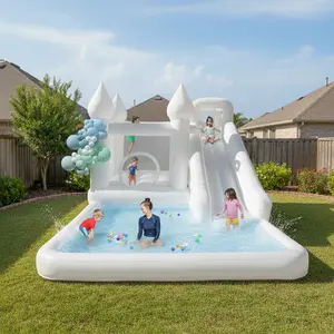 14 Ft White Bounce House With Blower Jumping Castle With Slide & Ball Pit For Kids (oxford Material) outdoorfun