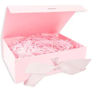 Box with Lid for Presents, 10.2 X 7.5 X 3.2 In with Ribbon and  Closure,  for Christmas,  Year, Wedding, Birthdays, Groomsman, Presents Display and Packging, Pink