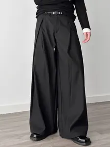 Men's Casual Fitted Pants with Dropped Crotch Design, Woven Fabric, Plain Pattern, Moderate Thickness, Spring & Fall Wear, Casual Minimalist Trousers