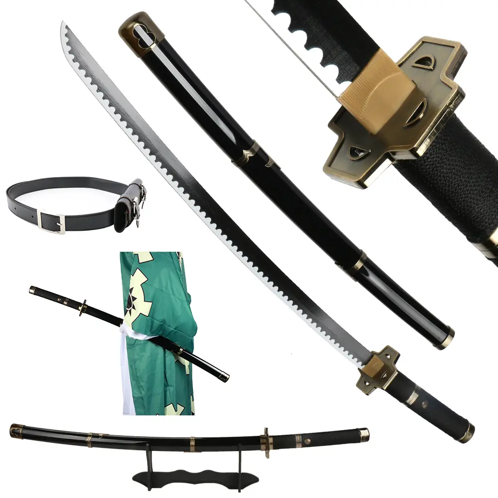 ELERVINO 41-in Bamboo Wooden Roronoa Zoro Cosplay Sword Yubashiri, Easy-Handling Unisex 1.1 lb Plastic Prop with Black Belt, 1 Holder & Stand Display, Easy Halloween Anime Role-Playing Birthday Christmas Gift