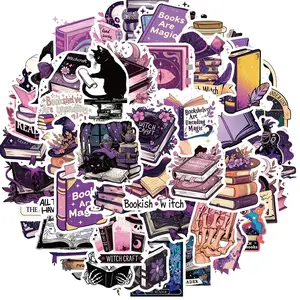 Bookish Witch Sticker, 50pcs/set Witchy Style Bookworm Sticker Pack for Kids Teens, Vinyl Decals for Laptop Water Bottle Girls