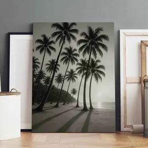 Tropical Beach Sunset Palm Tree Canvas Art Print, Modern Wall Decor Poster for Living Room & Bedroom, High-Quality Home Decoration Gift