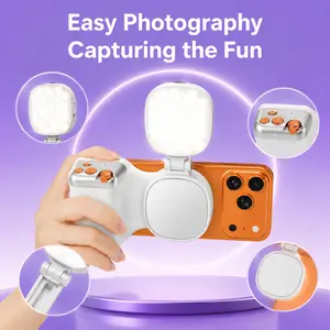 New Fun Lens Magnetic Phone Camera Grip + Magnetic Selfie Light (Silver) Combo Set, suitable for iPhone Magsafe and Android devices, is a creator's kit for taking selfies/photographs/posting videos on TikTok/holding Zoom calls.