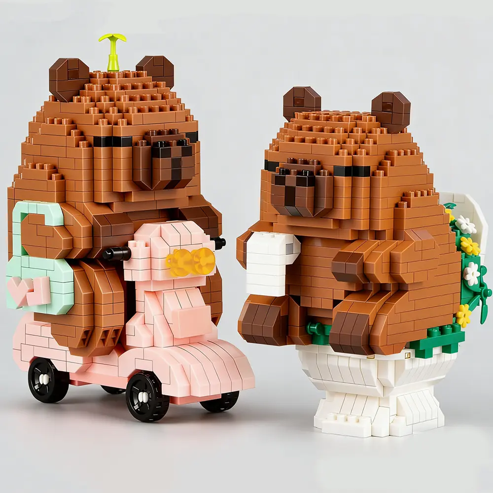 2Pcs Micro Mini Capybara Building Block Sets - Unisex Names Collectibles, Animal Theme Brick Assembly Toy, Motorcycle & Bathroom Scenes, Cute Desktop Decor, Gift Ideas for Kids (Christmas, Birthday) for Capybara Lovers