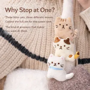 Cute Cat Strap Clips, Soft Plush Cat Bag Charm with Velcro Back, Backpack Strap Clip Cable Holder for Earphones, Straps & Small Items, Kawaii Gift for Cat Lovers