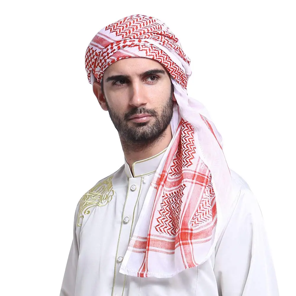 Men Arab Kafiya Keffiyeh Arabic Muslim Head Wrap Scarf Shemagh Turban Headwear
