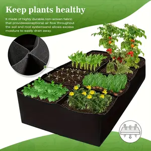 1pc Multi-functional Plant Planting Bag, 8-compartment Breathable Flowerpot High Bed, Suitable For Indoor/outdoor Cultivation Of Vegetables, Flowers And Cacti, Durable Rectangular Gardening Supplies And Equipment, Gardening Supplies