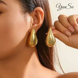 YunSu New 18K gold-plated stainless steel waterproof waterdrop earrings waterdrop necklace set for woman