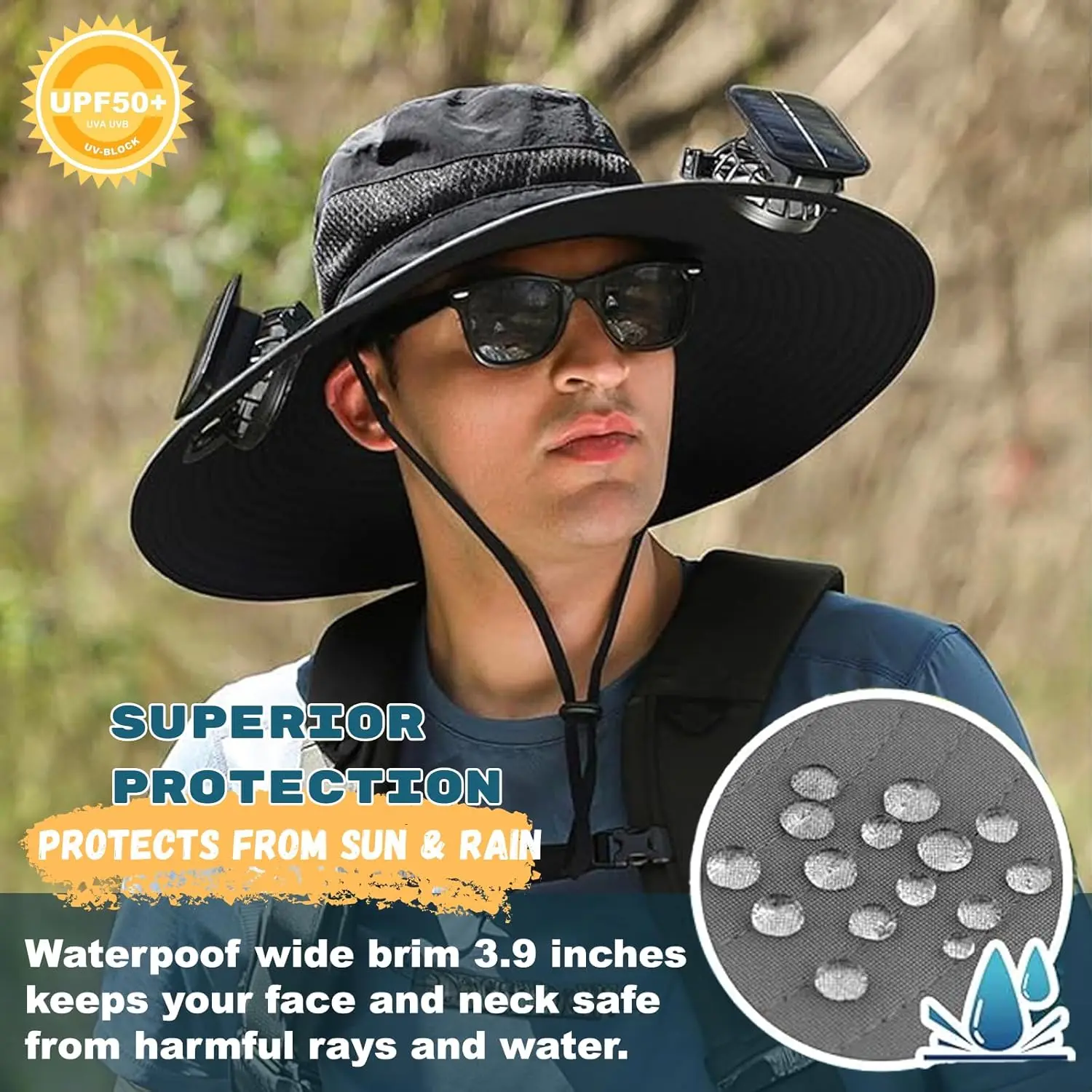 Portable Solar Cooling Fan Hat, Water-Resistant Sun 