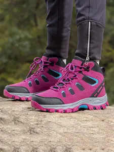 Women's Colorblock Patchwork Lace Up Front Hiking Shoes, Casual Outdoor Sports Shoes, Breathable Comfortable Non-slip Sneakers for Outdoor Activities