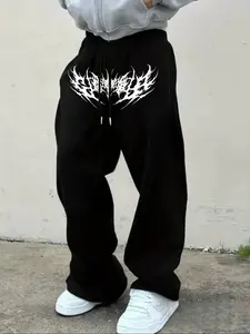Unisex Edgy Gothic Graphic Baggy Sweatpants – Black & White Print, Spiky Intricate Typography Design, Bold Dark Streetwear Aesthetic, Soft Fleece Fabric, Relaxed Oversized Fit, Perfect for Alternative Fashion Lovers, Durable High-Quality Prin