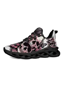 Gothic Skull Butterfly Print Sneakers, Trainer, Dark Sweet Cool Fashion, Skull Butterfly Contrast Print, Lightweight Hollow Out Design, Streetwear Essential