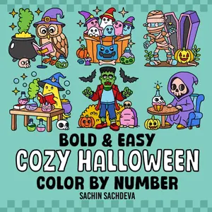 Cozy Halloween Color by Number: Coloring Book features Cute Spooky Designs for Kids and Adults, Bold and Easy, Big and Simple for Fun