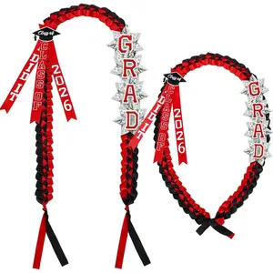 63'' Graduation Ribbon Lei Necklace Class of 2026, Handmade Double Braided Money Lei with Tassel Graduation Gifts