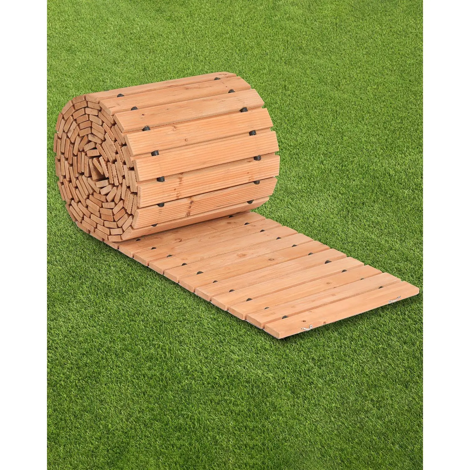 【Summerfinds】VEVOR Wooden Garden Pathway, 24 ft L x 17 in W, Non-Slip Straight Garden Walkway, Roll Out Cedar Outdoor Walkway Path with Wire Rope Connection, Decorative Garden Paver for Backyard Wedding Party