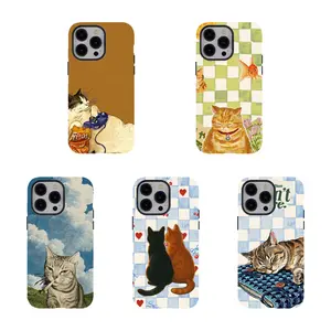 [No magnetic]  Funny Cat Phone Case,Cute Gaming Kitten Aesthetic durable phone Cover,for iPhone 17 16 15 14 13 12 11 8 7 for Samsung Series,Shockproof Protective Dual-Layer design phone case,trending phone Cover,perfect gift for girl