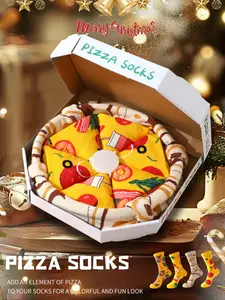 4 Pairs Knee High Cute Novelty Gift Socks, Unisex Box Set, Soft Comfortable Pizza Graphic Design, Perfect for Valentine's Day, Easter, Birthday