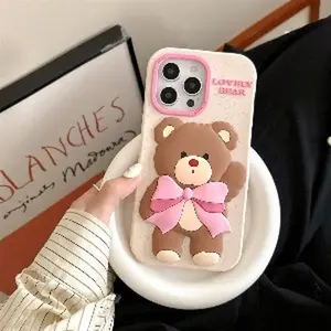 3D Cute Funny Cartoon Lovely Bear Phone Case For iPhone 15 14 13 Pro Max 12 Pro Max Soft Silicone Cover