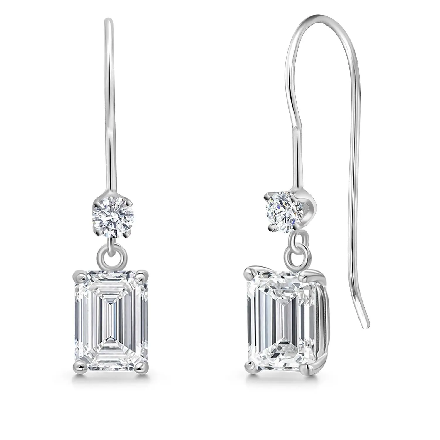 1.53 Cttw Lab Grown Diamond Dangle Earrings for Women | 14K White Gold | Emerald Cut Center Diamond 0.70 Ct | IGI Certified | D-E Color | VS1-VS2 Clarity